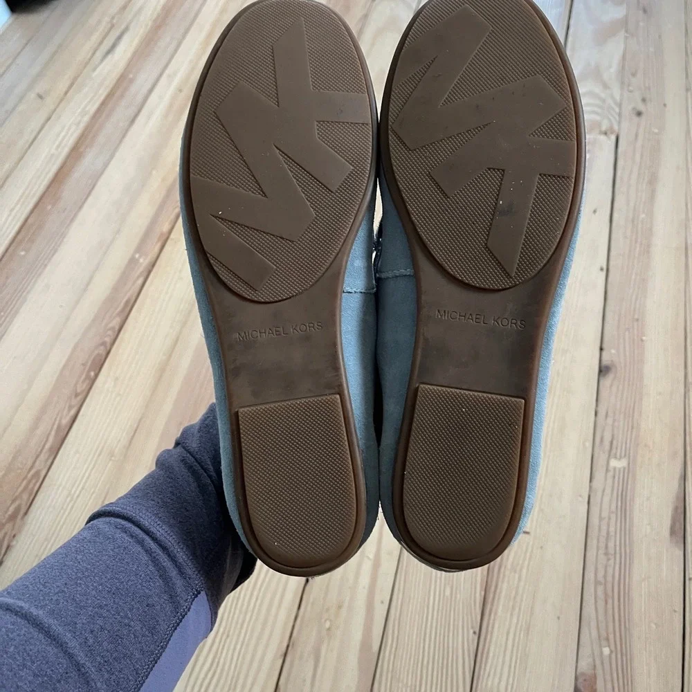 Michael Kors‎ Sutton Suede Moccasins Blue Grey Loafers Silver Hardware MG18C 8M